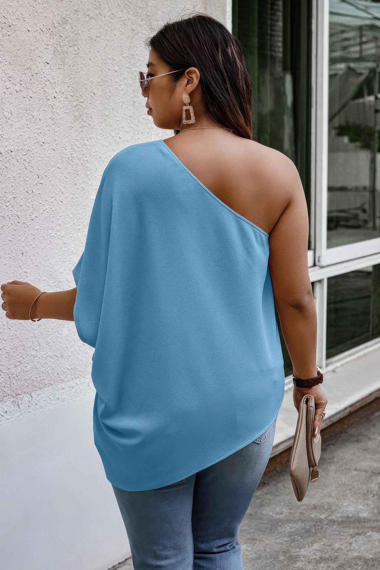 Plus One Shoulder Solid Casual Loose Fit Shirt