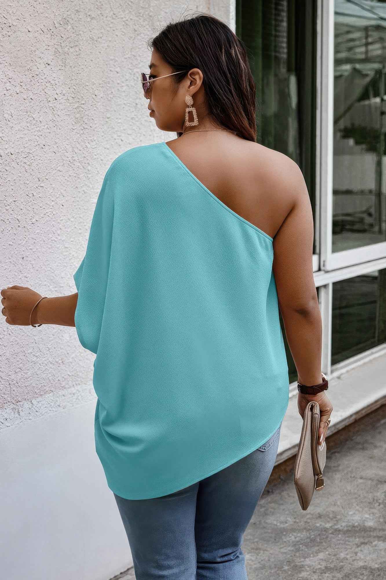 Plus One Shoulder Solid Casual Loose Fit Shirt