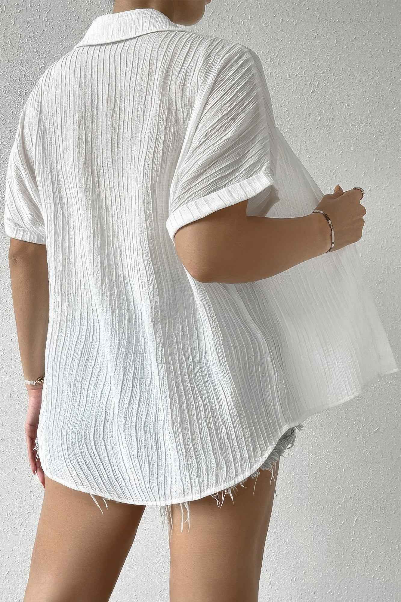 Button Down Lapel Pockets Loose Solid Shirt