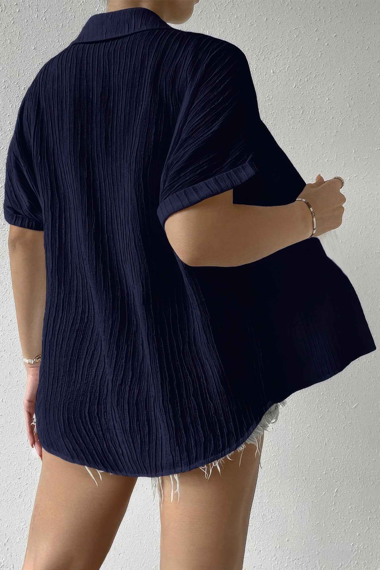 Button Down Lapel Pockets Loose Solid Shirt