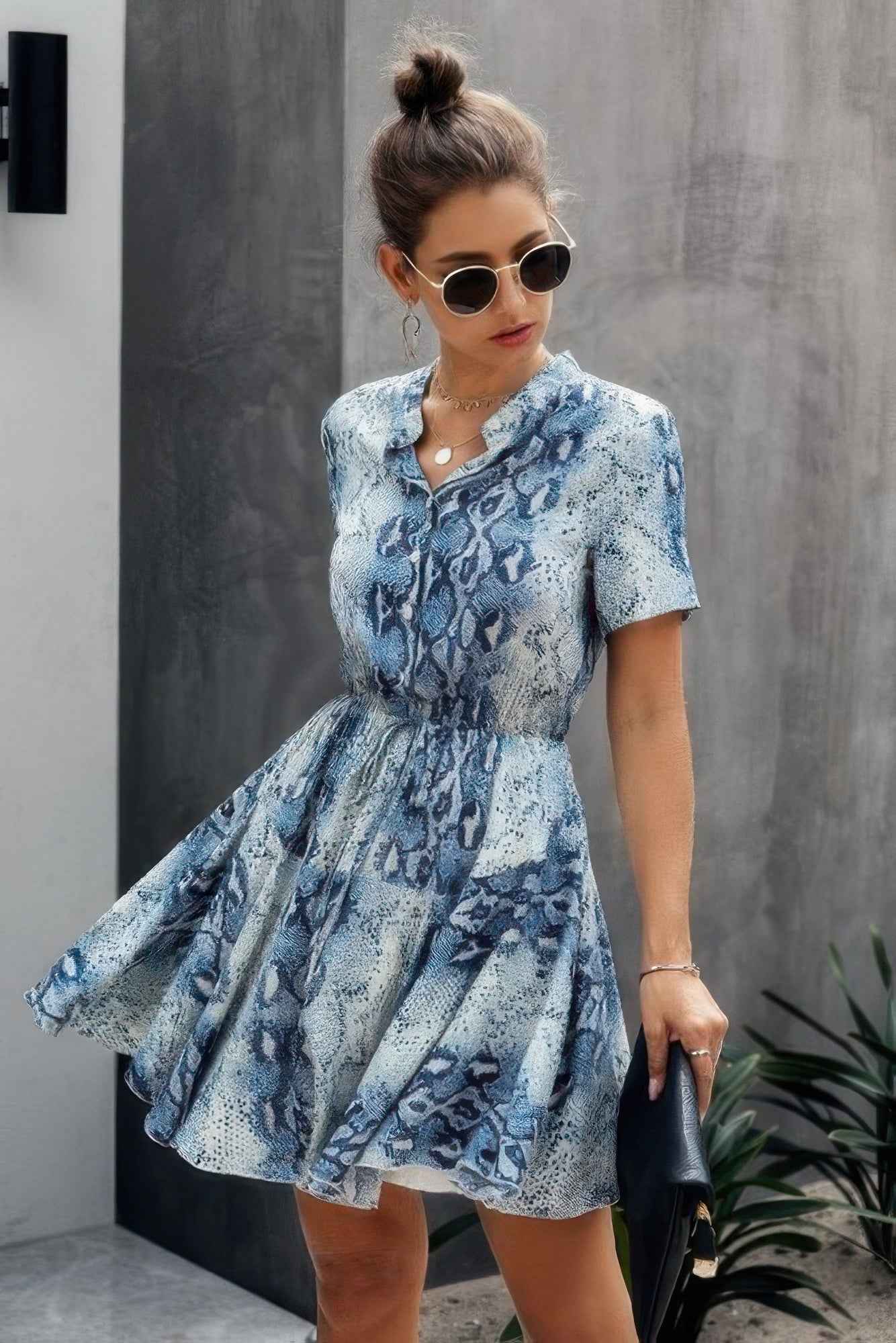 Animal Drawstring Waist Shirt Dress