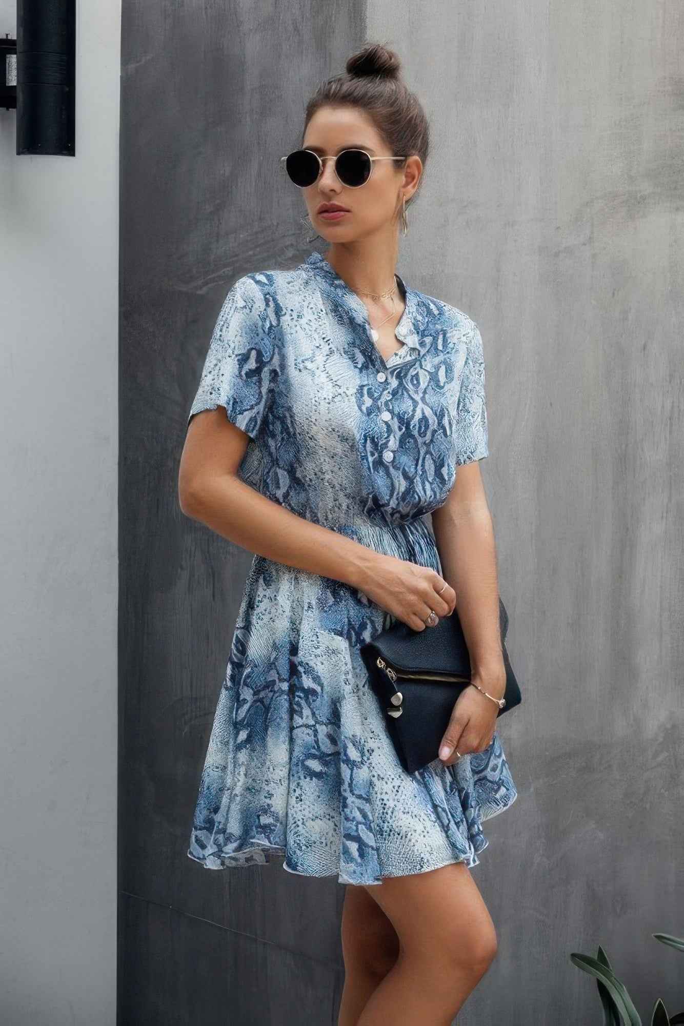 Animal Drawstring Waist Shirt Dress