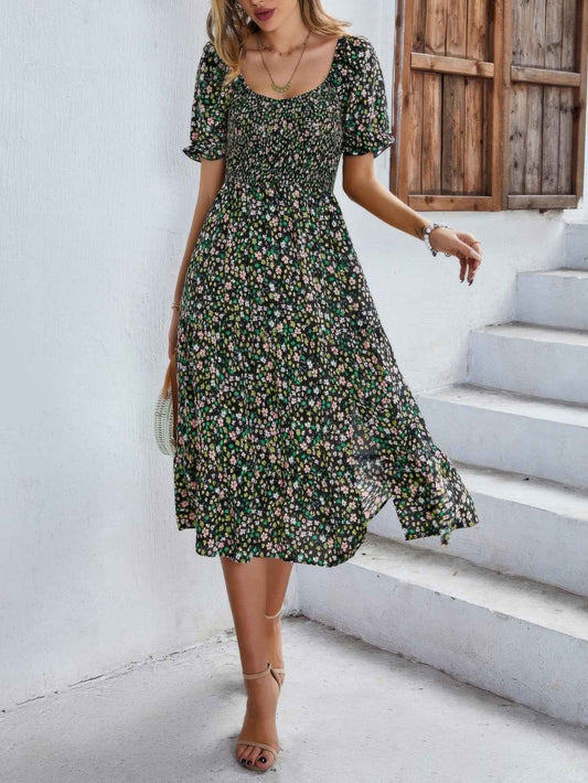 Bohemia Floral Puff Sleeve Flounce Sleeve Dress