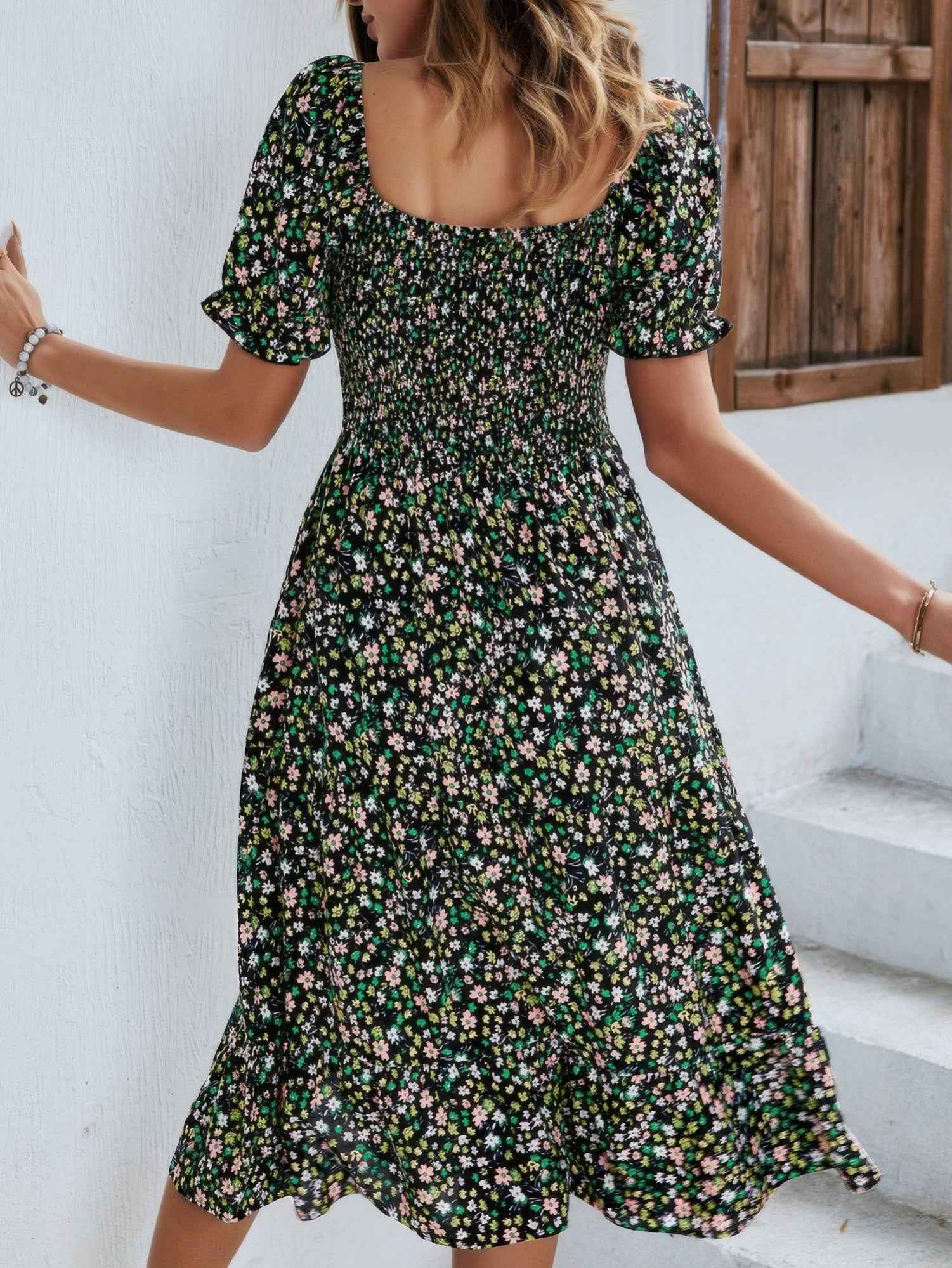 Bohemia Floral Puff Sleeve Flounce Sleeve Dress