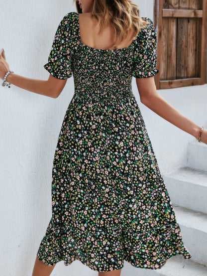 Bohemia Floral Puff Sleeve Flounce Sleeve Dress