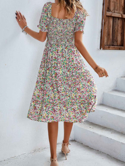 Bohemia Floral Puff Sleeve Flounce Sleeve Dress
