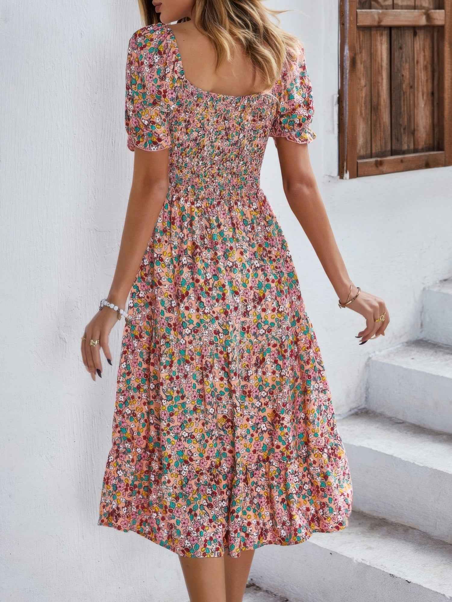 Bohemia Floral Puff Sleeve Flounce Sleeve Dress