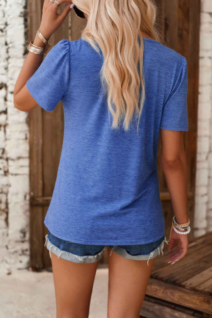 Crew Neck Short Sleeve Pleated Elegant Tee T Shirt