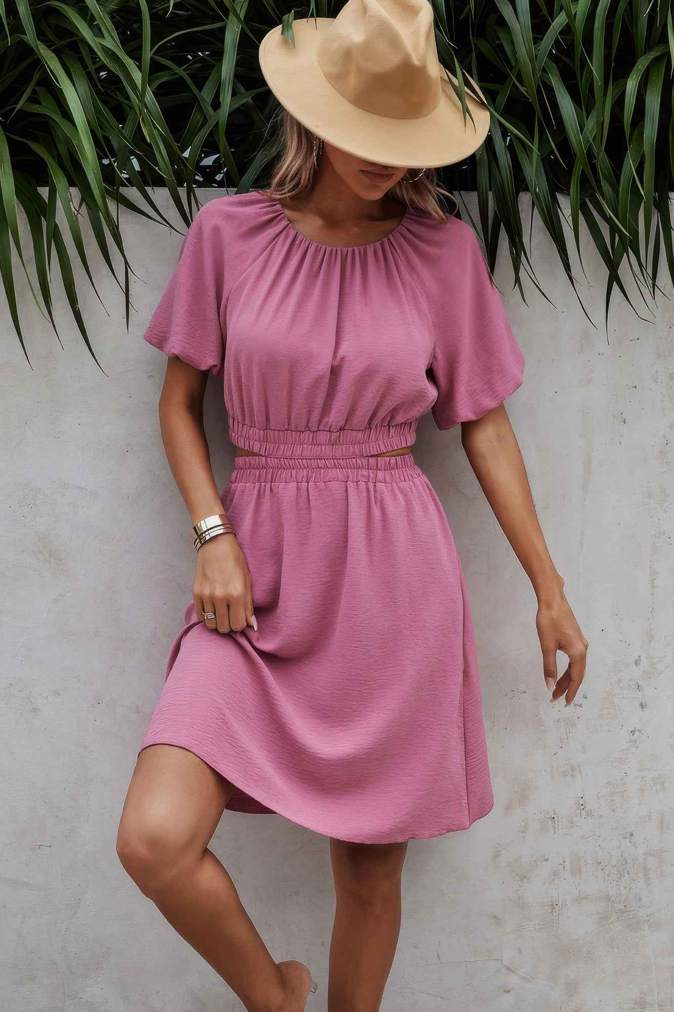 Two Pieces Solid Basic Elastic Round Neck Sets