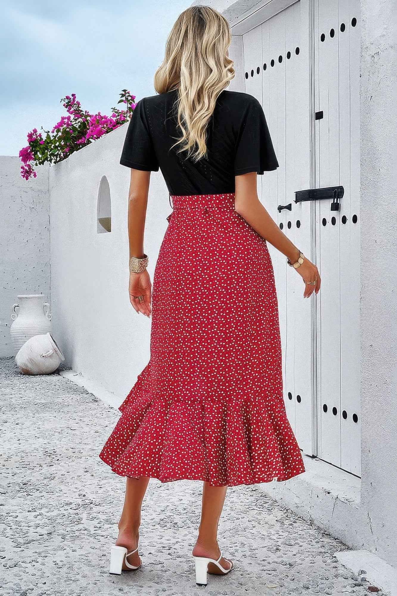 Cross Color Block Lace V Neck Belt Print Dress