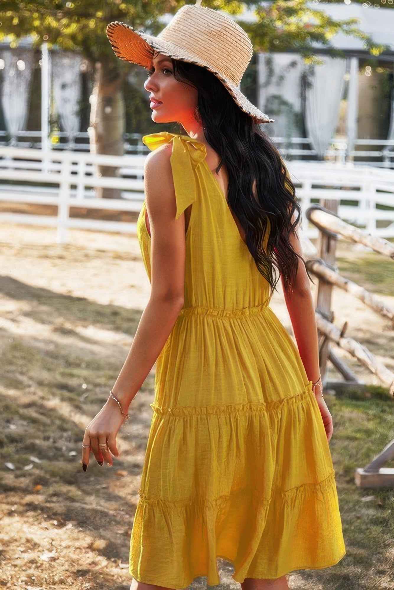 Sleeveless Button Ruffle Dress Swing Pleated Dress