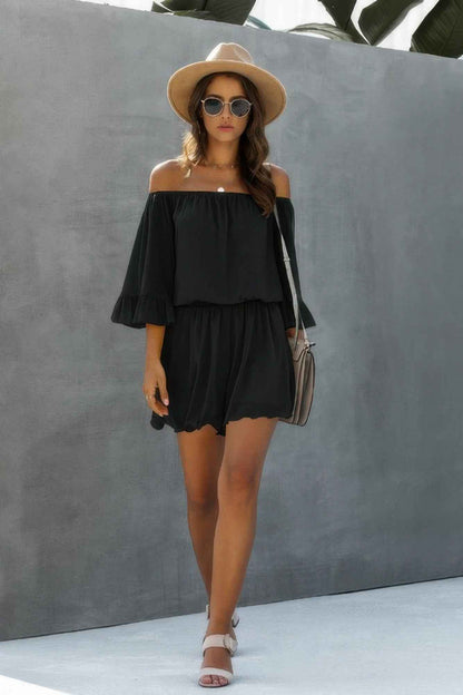 Chiffon Off Shoulder Flare Sleeves Loose Fit Romper
