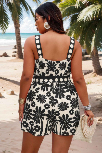Plus Size Random Printed Belt Sleeveless Romper