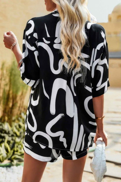 Two Piece Printed Button Down Elastic Waist Sets