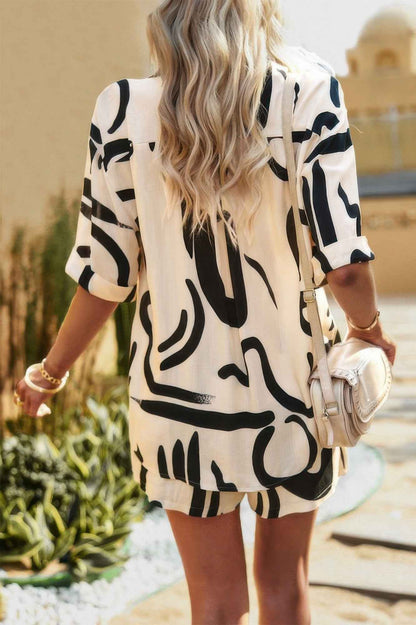 Two Piece Printed Button Down Elastic Waist Sets