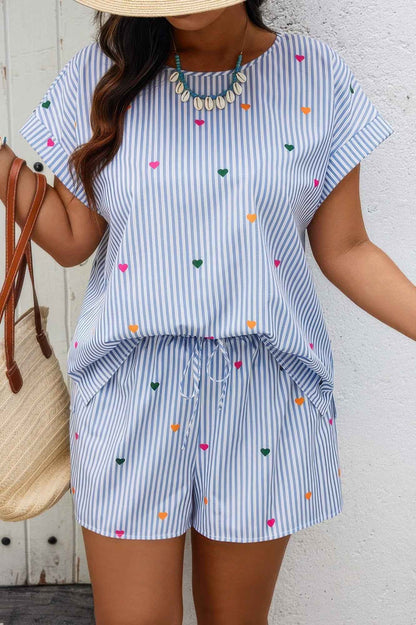 Heart Print Plus Size Two Pieces Strip Loose Sets
