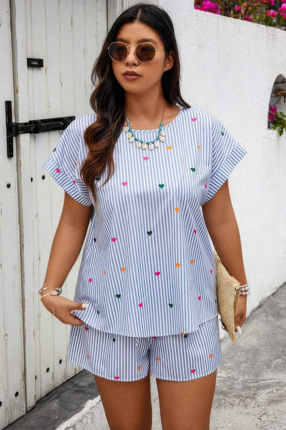Heart Print Plus Size Two Pieces Strip Loose Sets