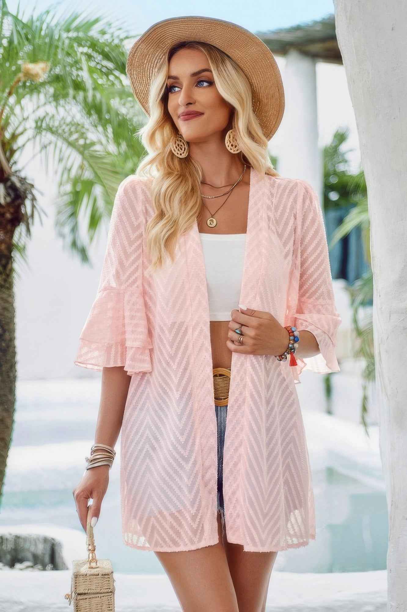 Double Layer Ruffle Bell Sleeves Cover Up Cardigan