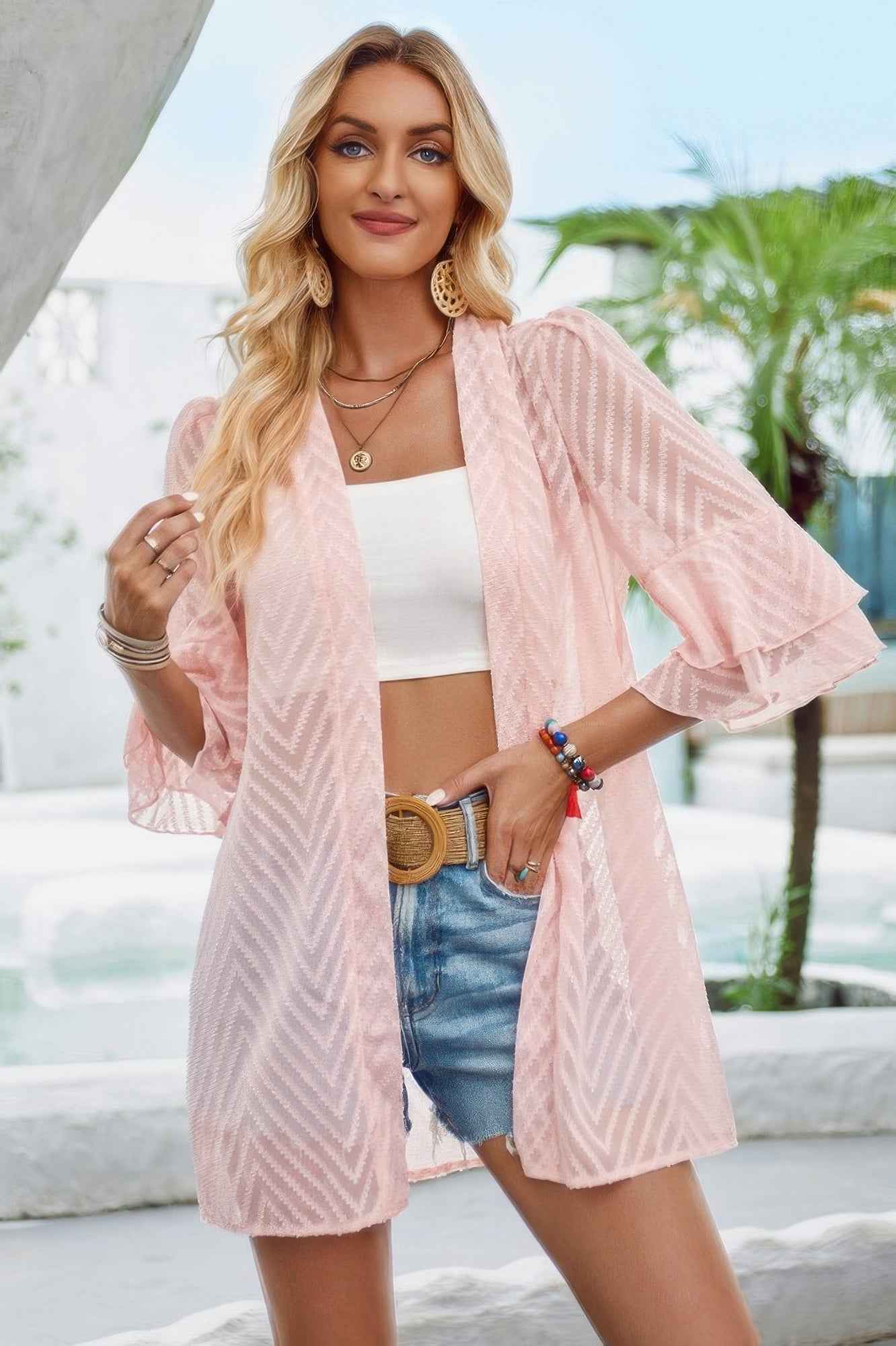 Double Layer Ruffle Bell Sleeves Cover Up Cardigan