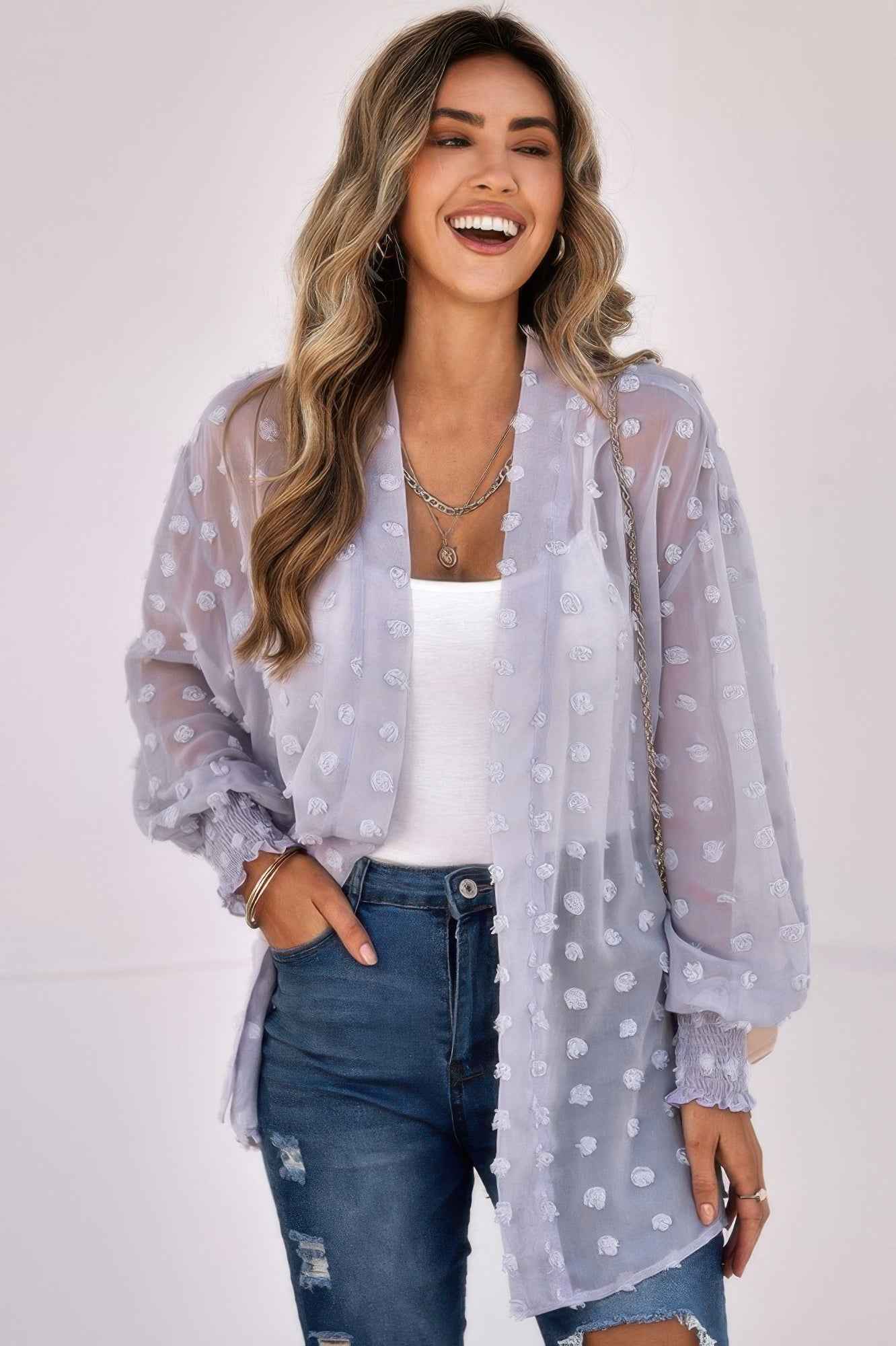 Polka Dot Kimono Loose Front Open Top