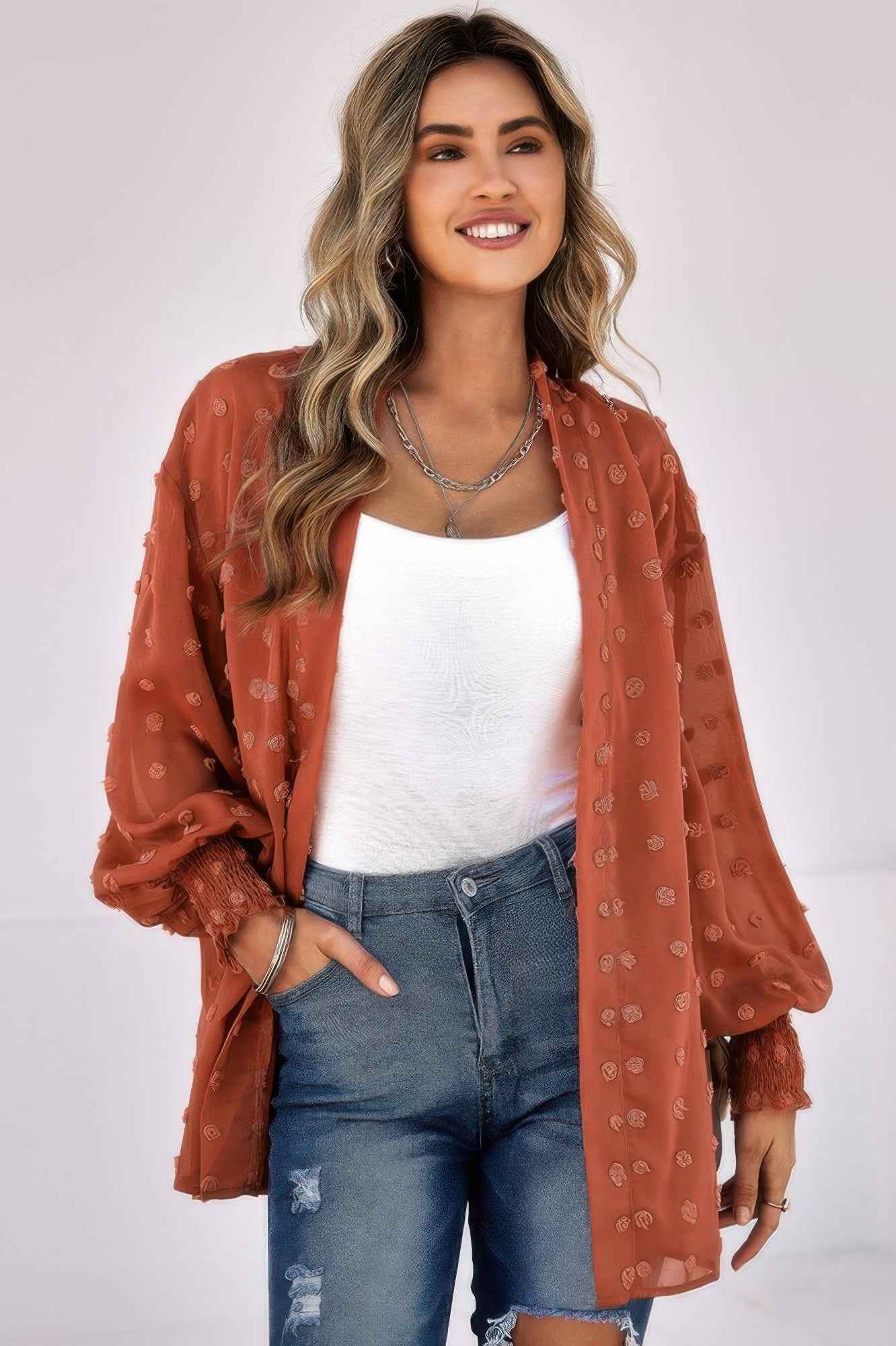 Polka Dot Kimono Loose Front Open Top