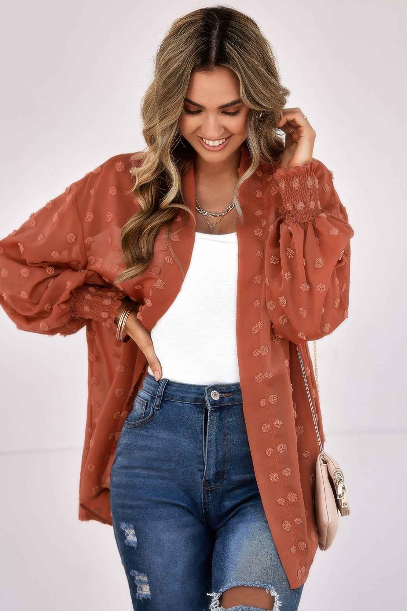 Polka Dot Kimono Loose Front Open Top