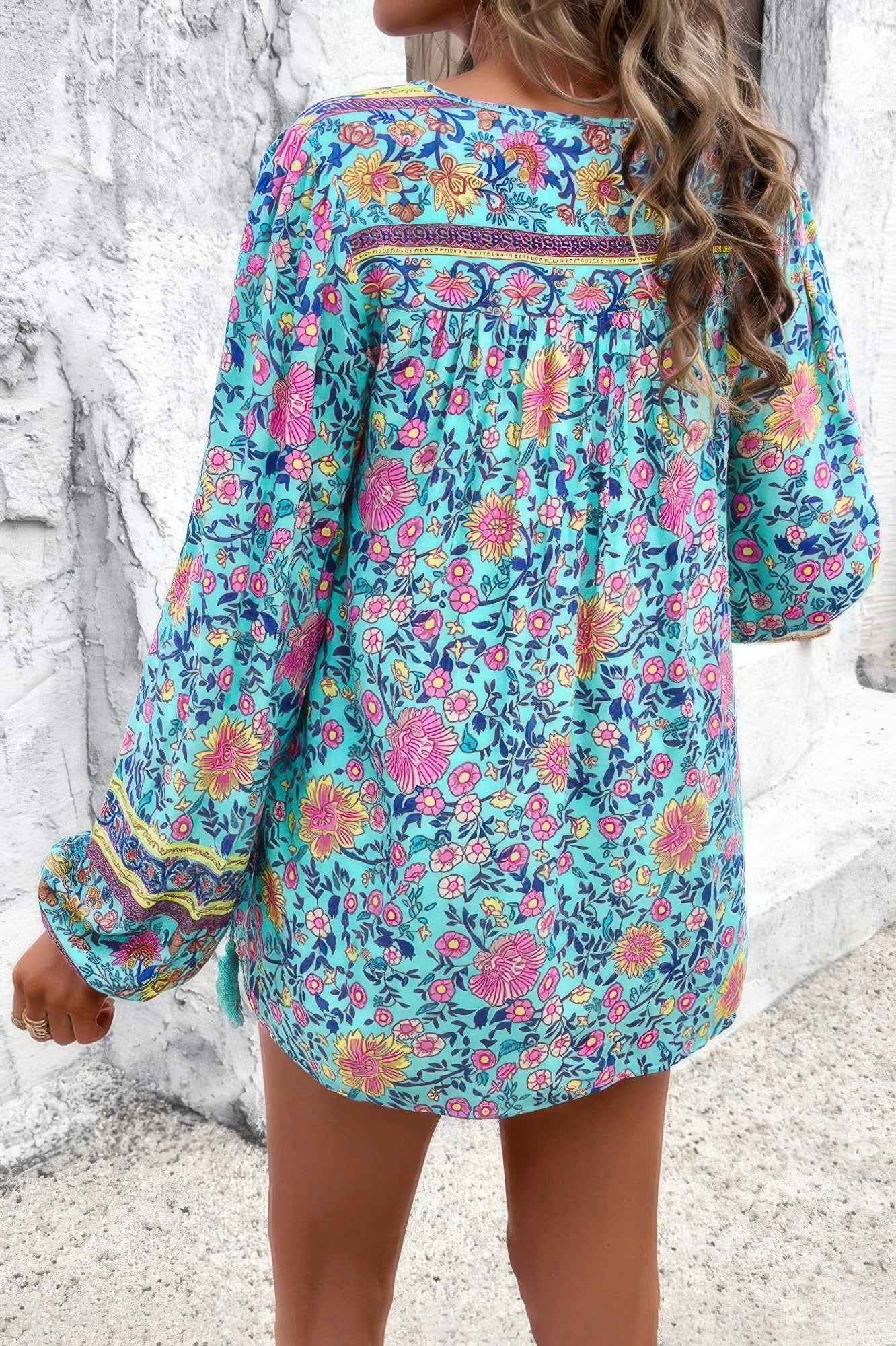All Over Floral Print Cross Deep V Boho Top