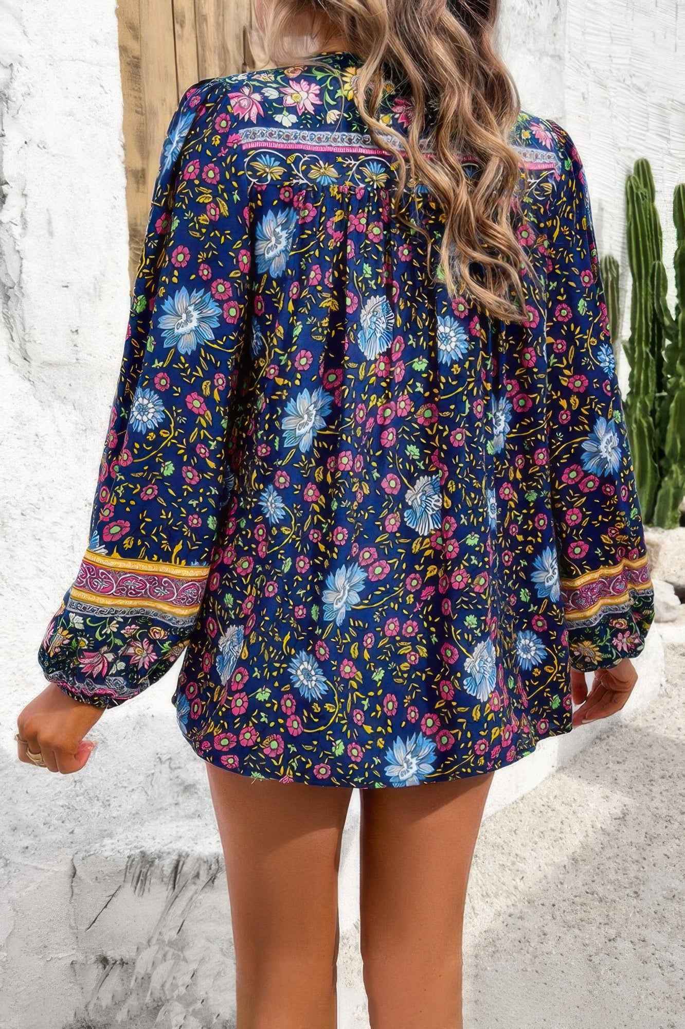 All Over Floral Print Cross Deep V Boho Top