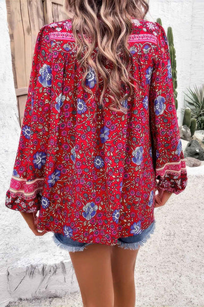 All Over Floral Print Cross Deep V Boho Top