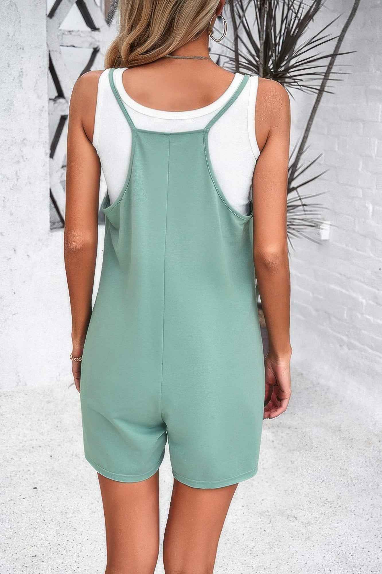 Scoop Neck Spaghetti Straps Loose Fit Solid Romper