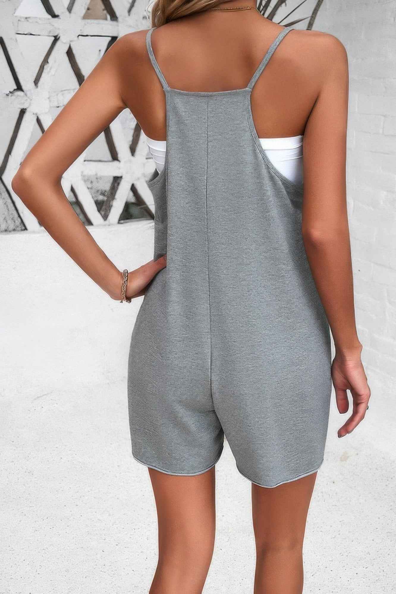 Scoop Neck Spaghetti Straps Loose Fit Solid Romper