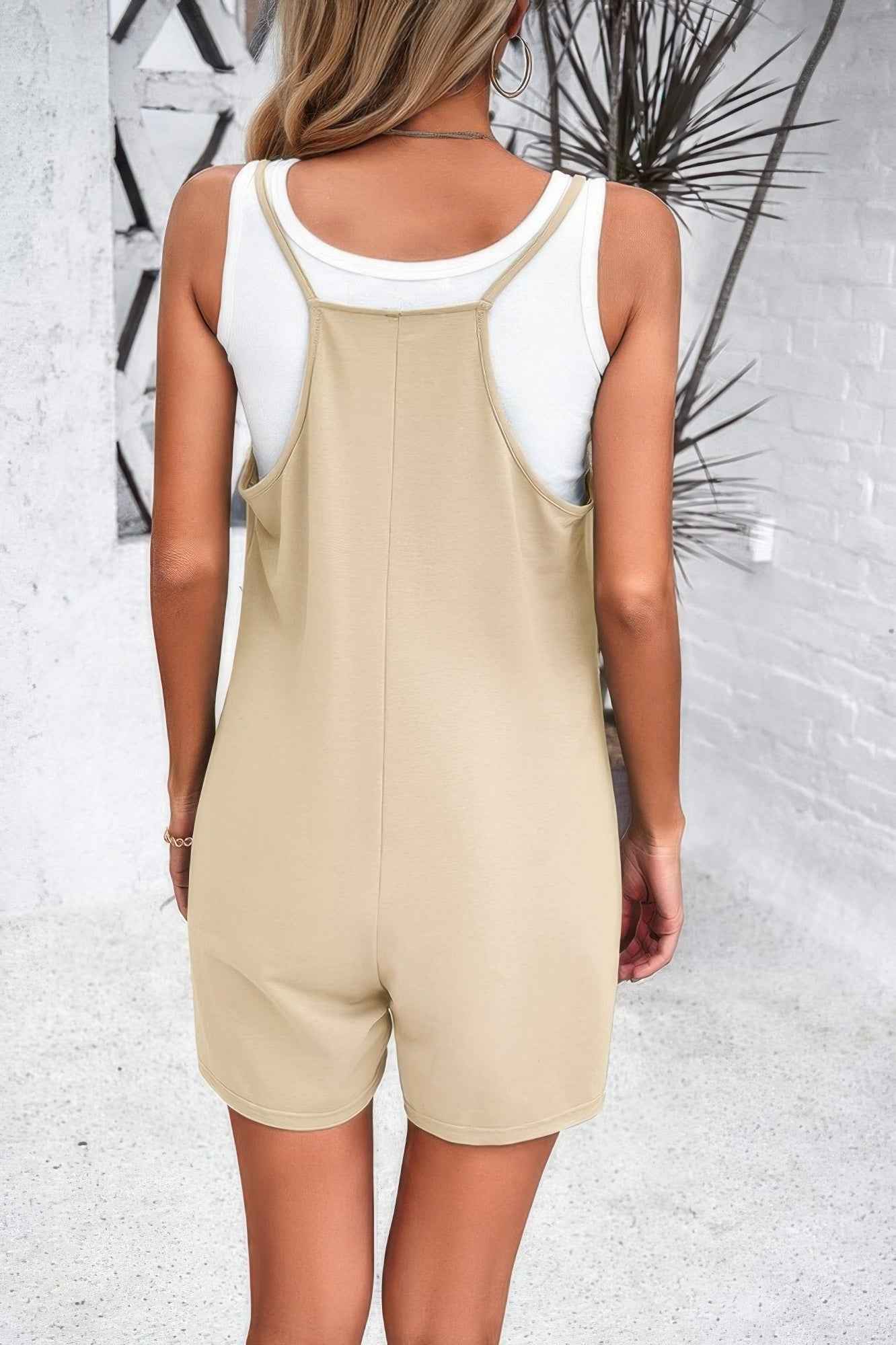 Scoop Neck Spaghetti Straps Loose Fit Solid Romper