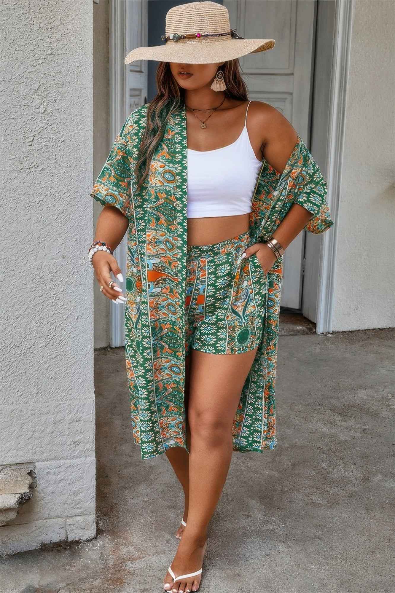Plus Size Two Pieces Printed Elastic Waist Sets