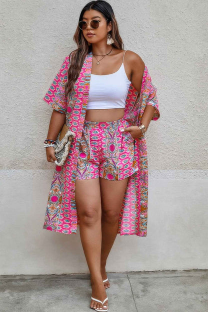 Plus Size Two Pieces Printed Elastic Waist Sets