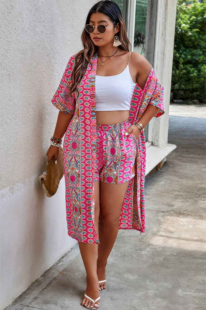 Plus Size Two Pieces Printed Elastic Waist Sets