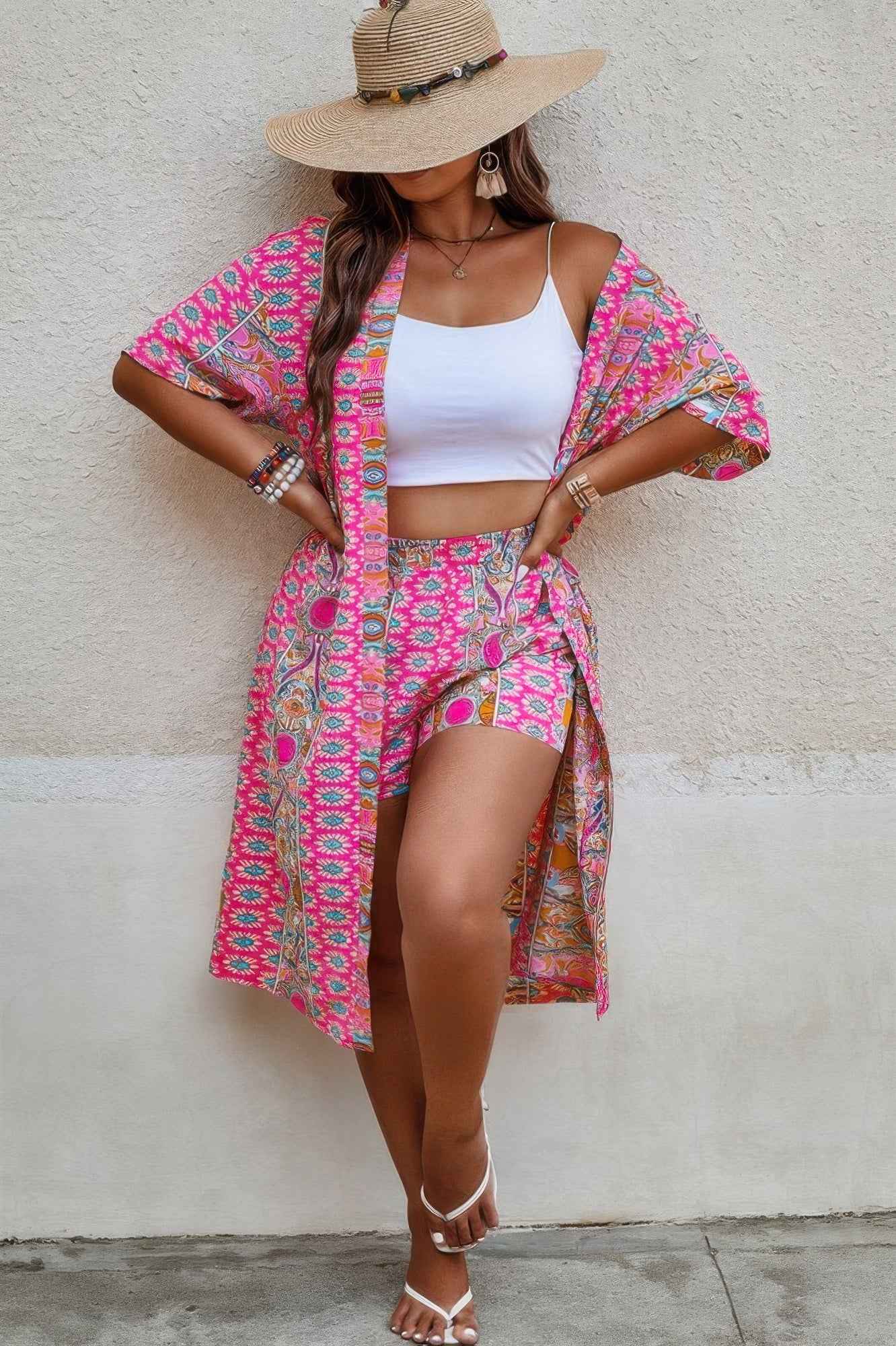 Plus Size Two Pieces Printed Elastic Waist Sets