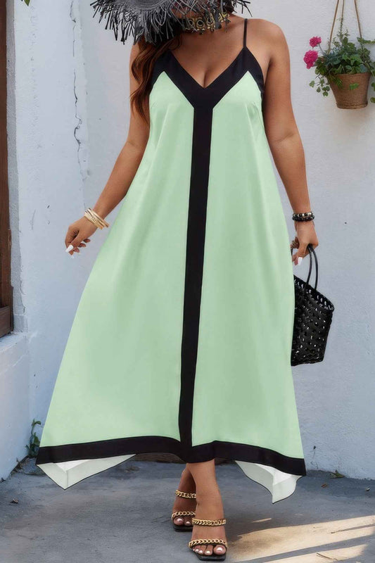 Plus Colorblock Spaghetti Strap A Line Dress