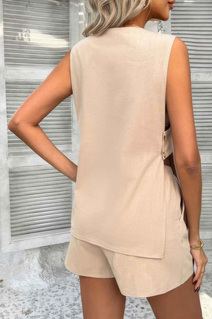 Two Pieces Button Down V Neck Suit Short Sets