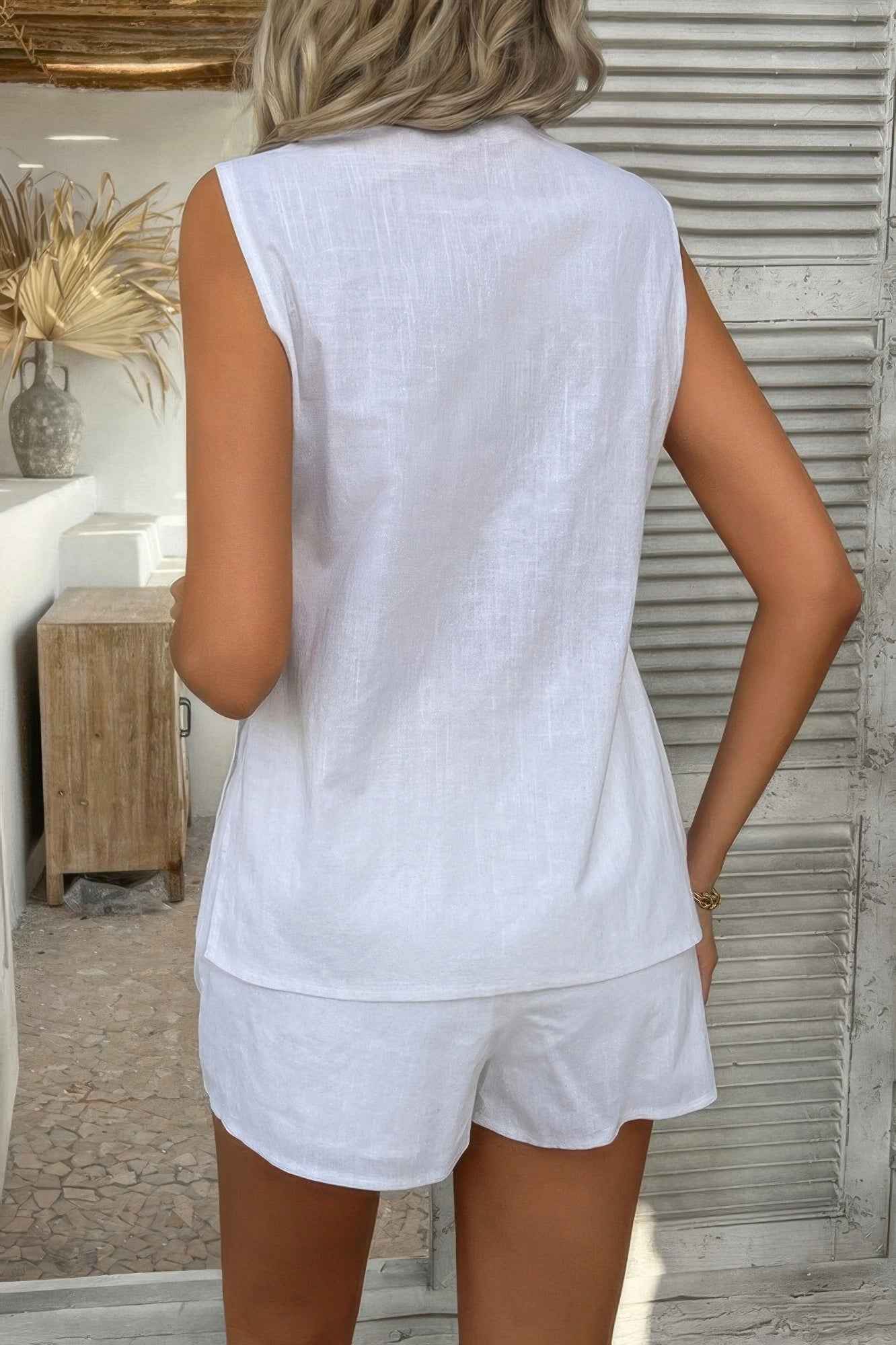 Two Pieces Button Down V Neck Suit Short Sets