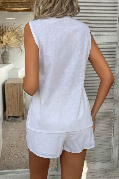 Two Pieces Button Down V Neck Suit Short Sets