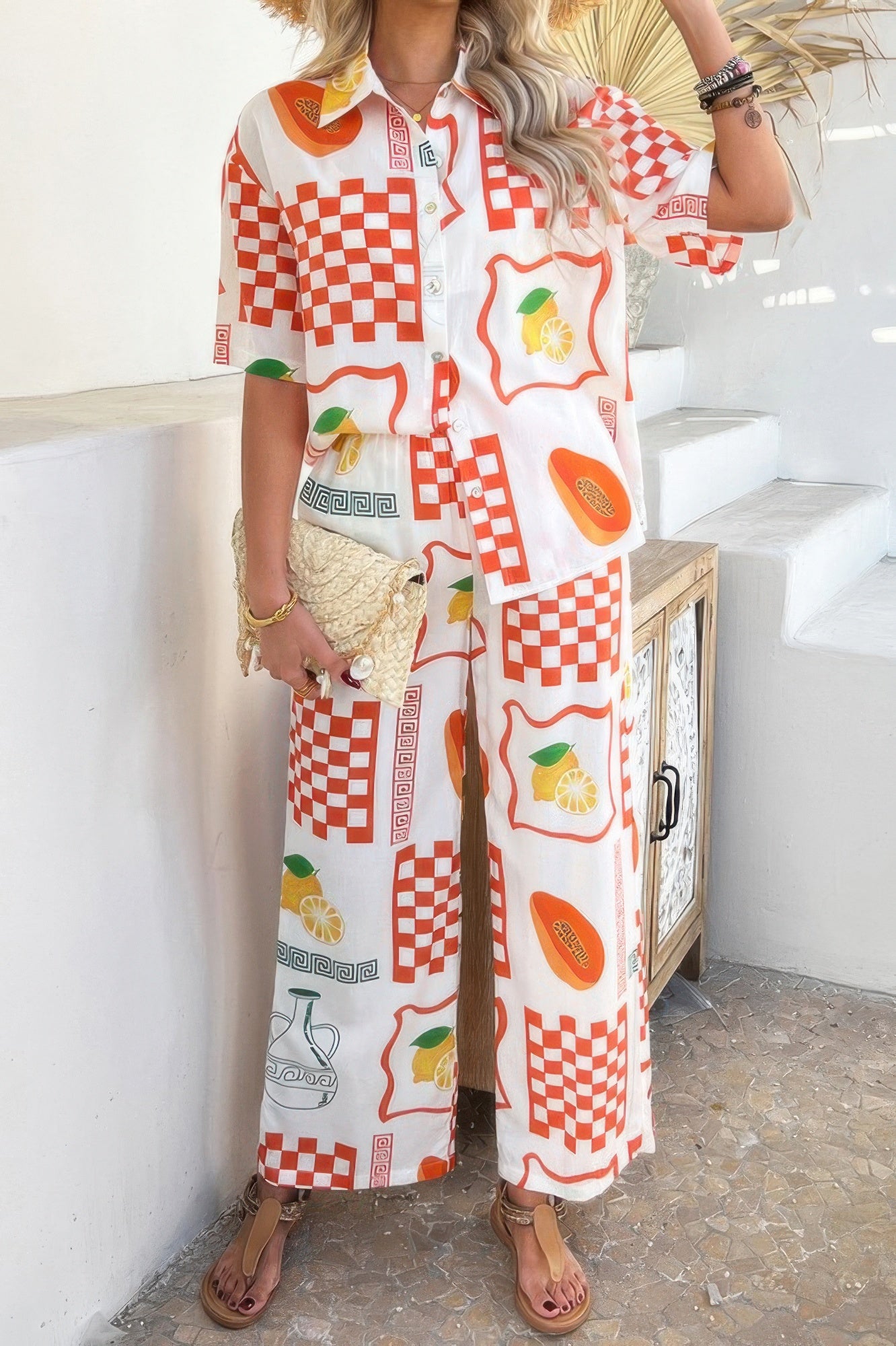 Two Pieces All Over Print Button Down Long Sets - It's a Girly Place