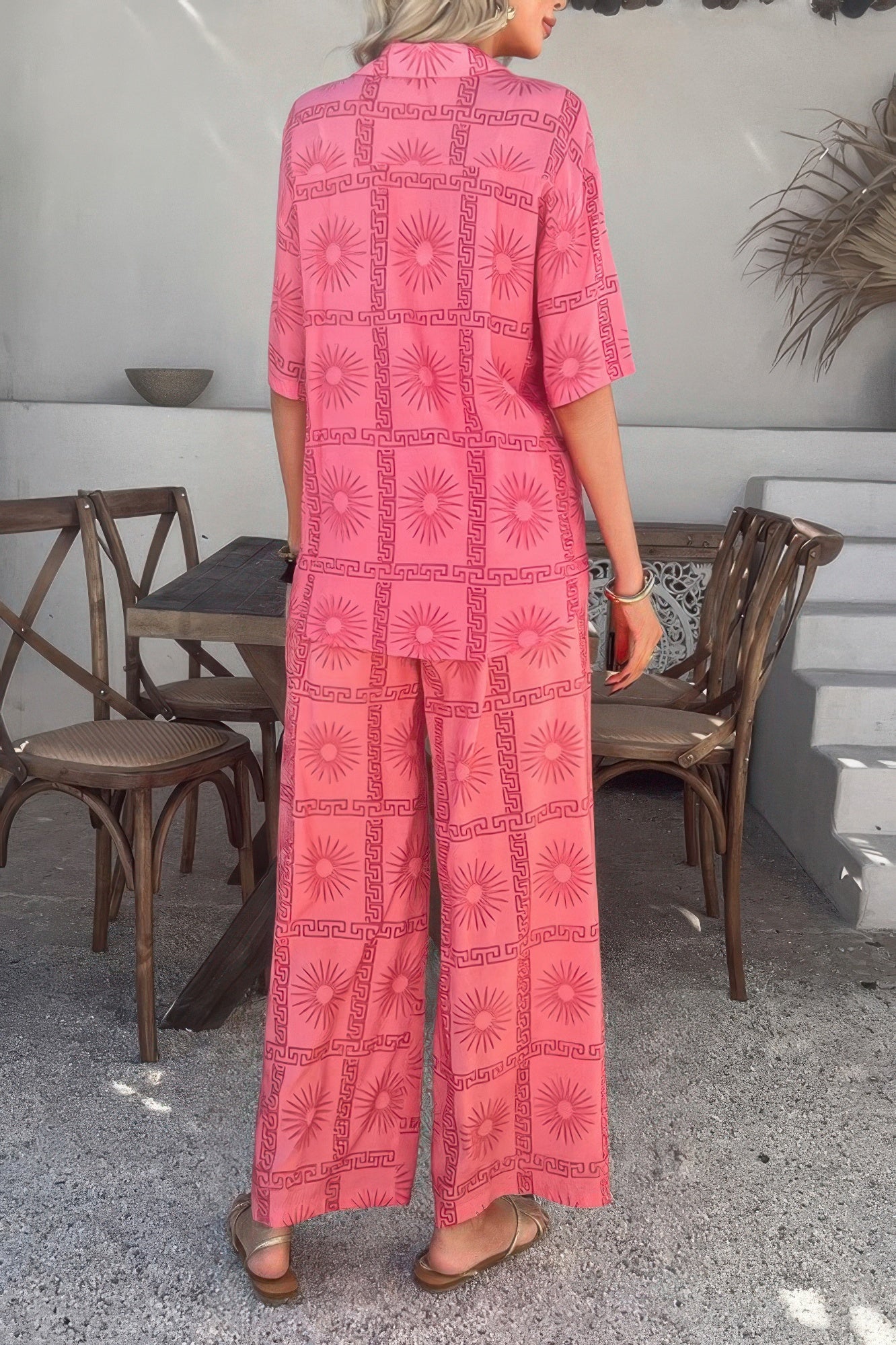 Two Pieces All Over Print Button Down Long Sets - It's a Girly Place