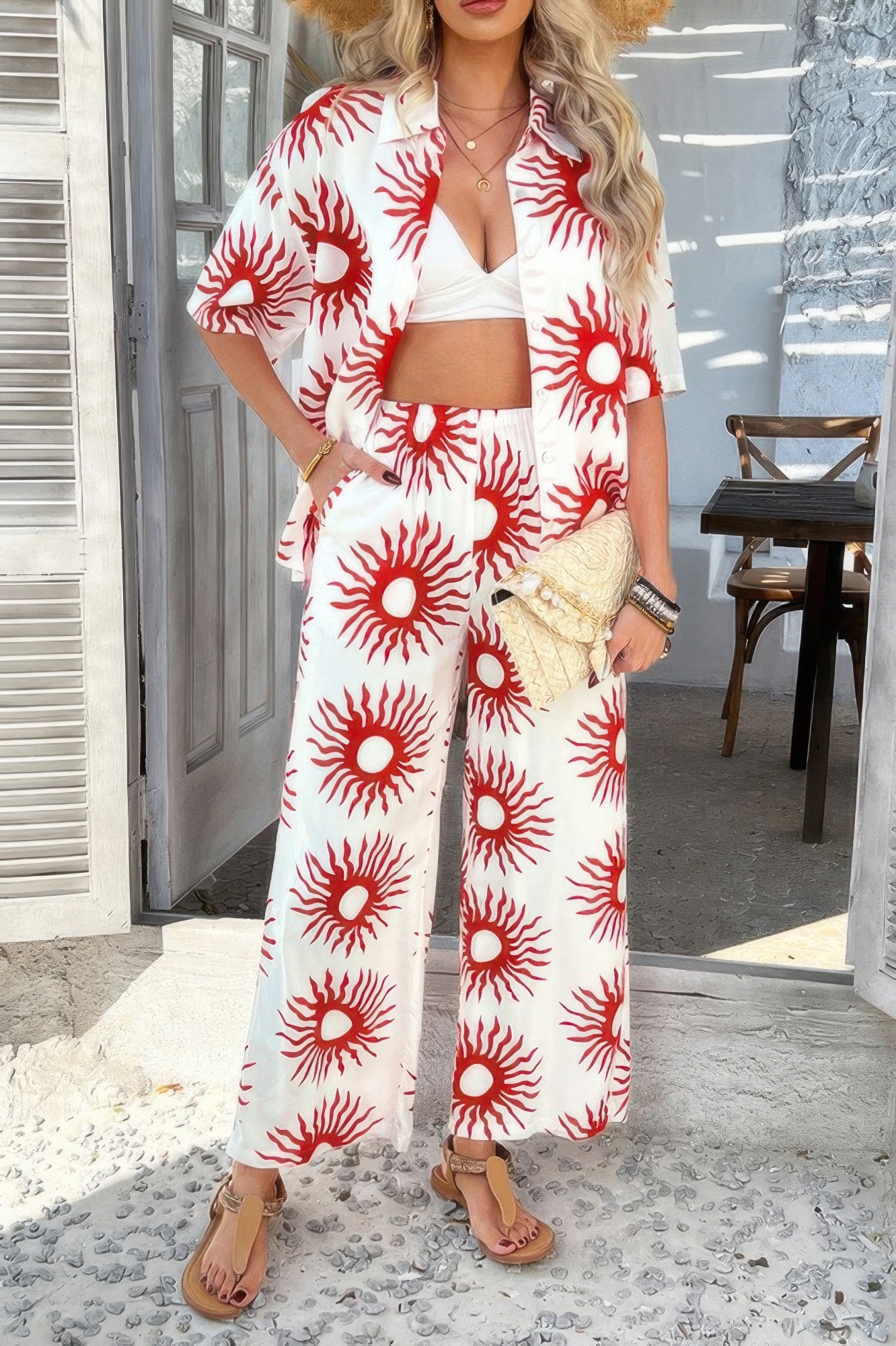 Two Pieces All Over Print Button Down Long Sets - It's a Girly Place