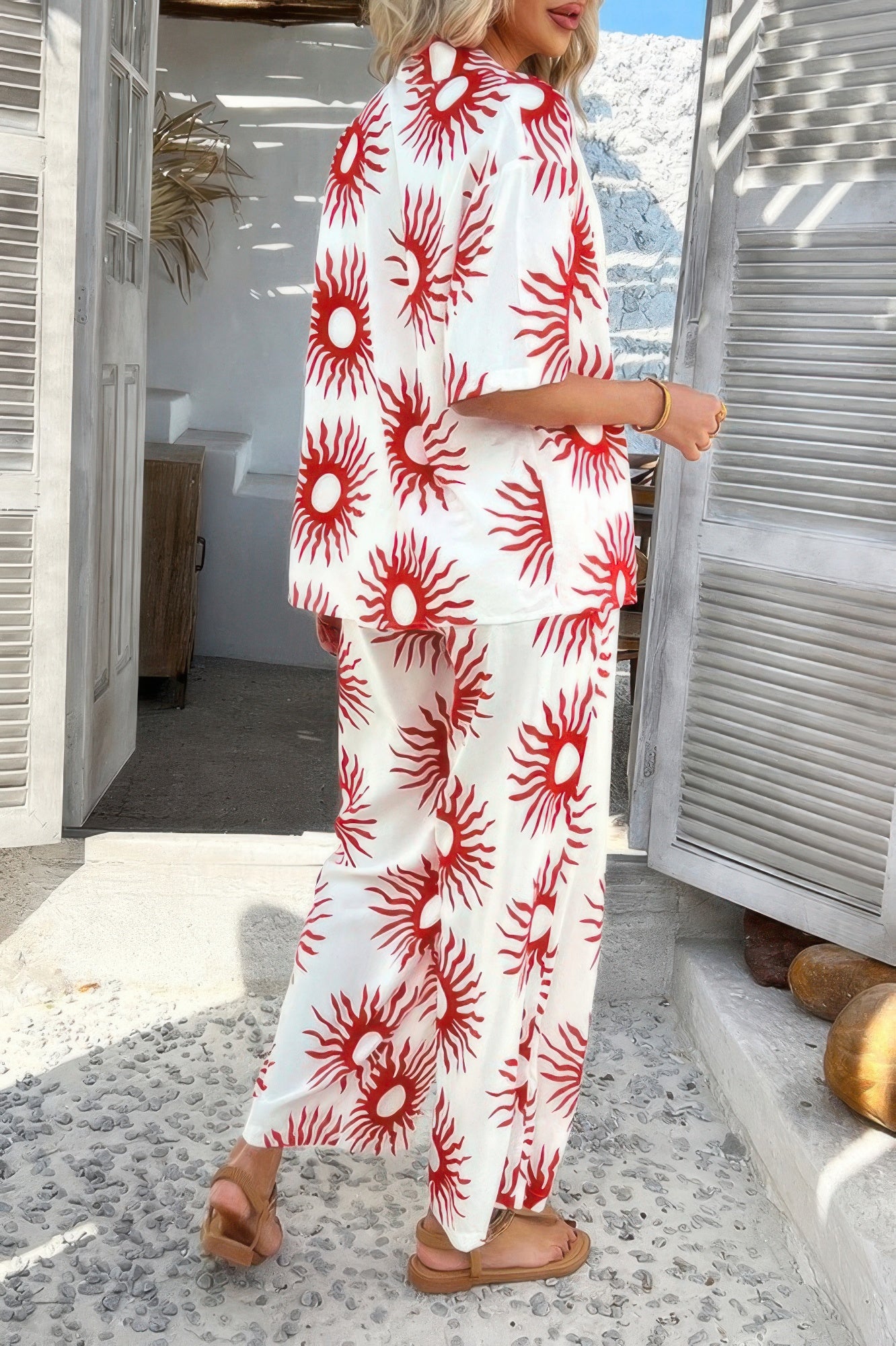 Two Pieces All Over Print Button Down Long Sets - It's a Girly Place