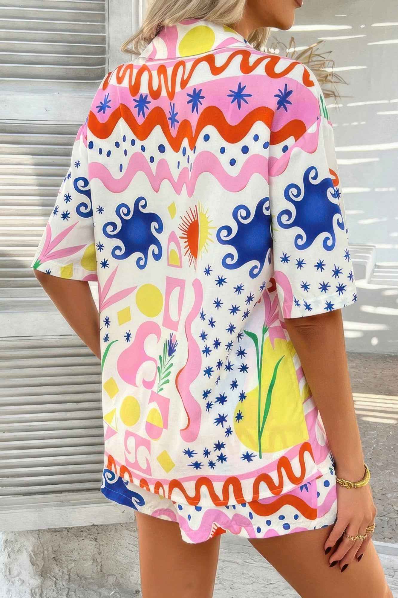 Two Pieces All Over Print Button Down Short Sets