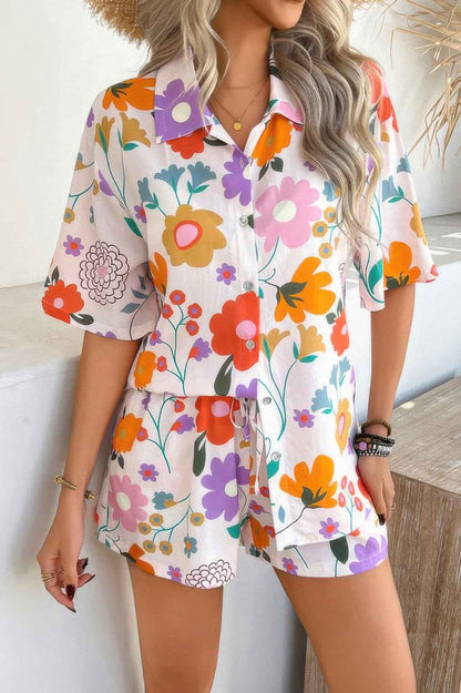 Two Pieces All Over Print Button Down Short Sets