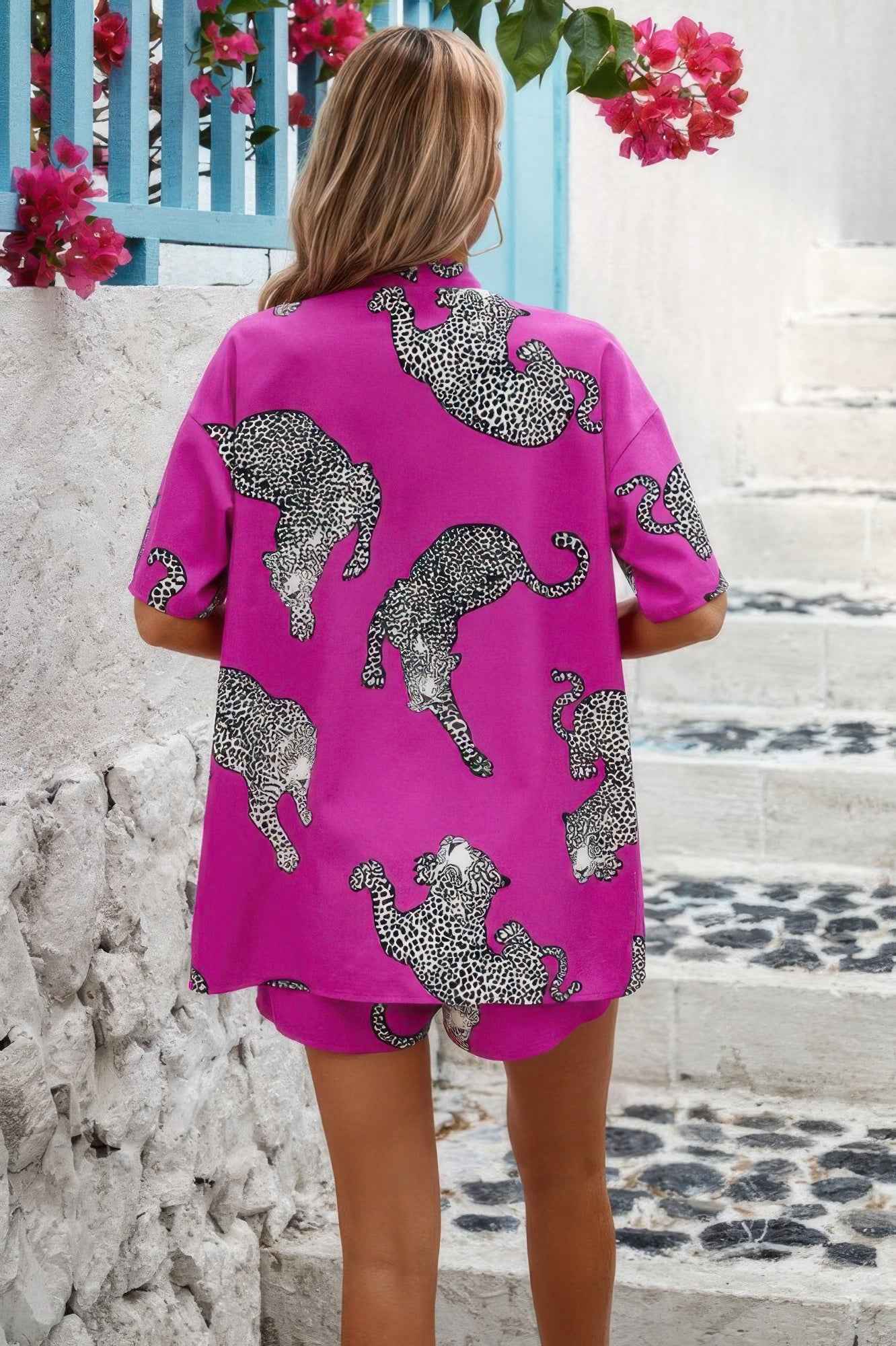 Two Piece Leopard Print Drop Shoulder Pockets Set