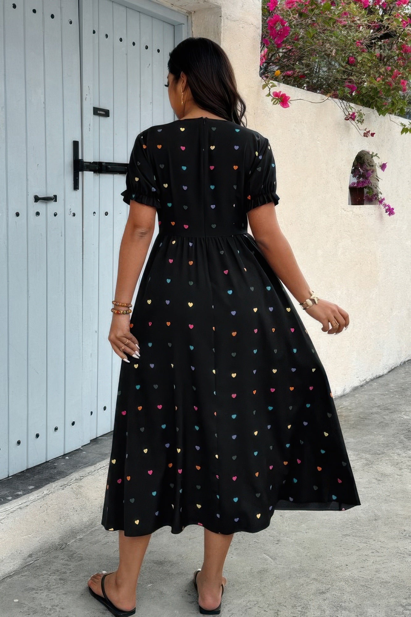 Plus Heart Print Round Neck Ruffle Hem Dress - It's a Girly Place