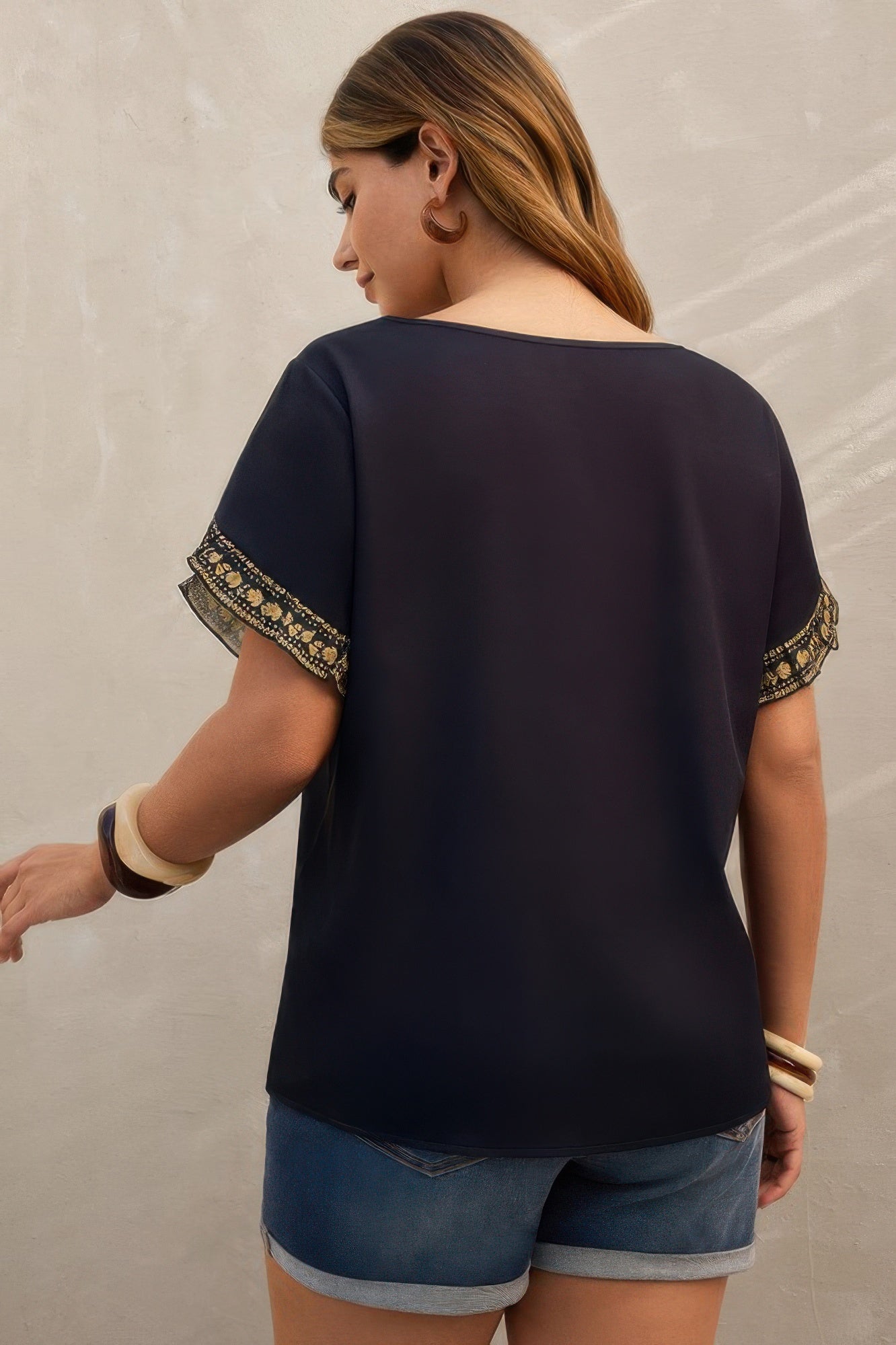 Plus Tropical Print Ruffle Hem Sleeve Blouse - It's a Girly Place