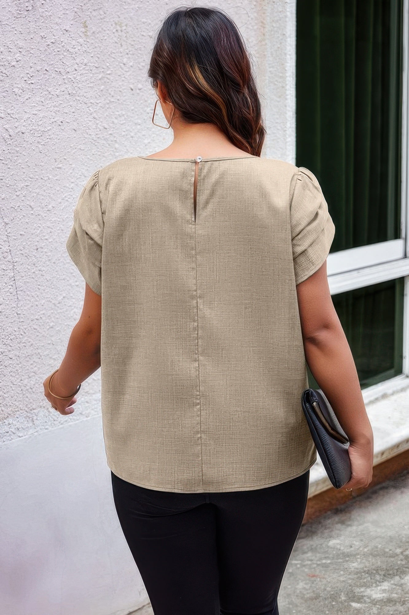 Plus Size Solid Round Neck Fold Short Sleeve Shirt - It's a Girly Place